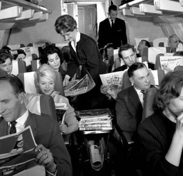 Alle so adrett: Die Economy Class in einer Boeing 707 von Lufthansa um 1960.