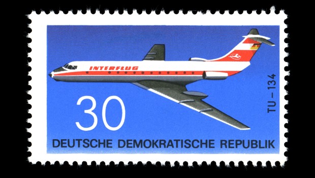 Tupolew Tu134 auf einer Briefmarke der DDR von 1969: Die Nato nannte sie «Crusty»