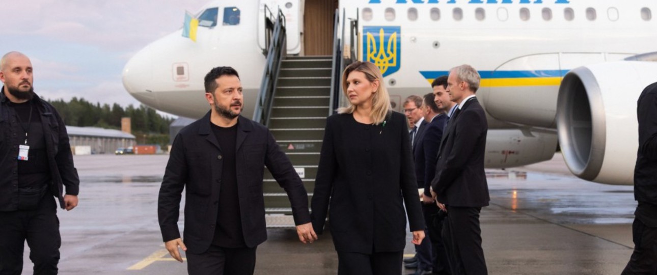 Der ukrainische Präsident und seine Frau bei der Ankunft tin Norwegen: Es ging glimpflich aus. 