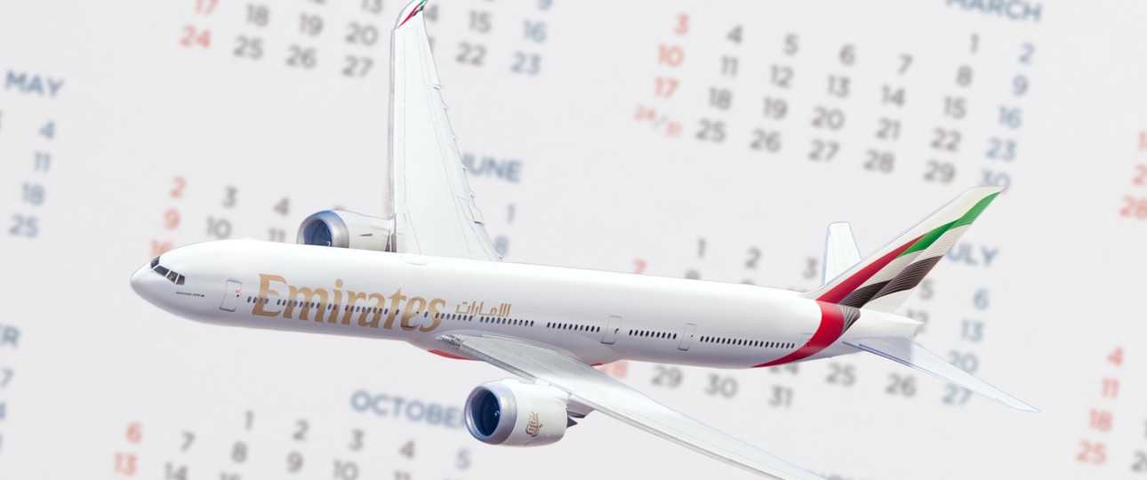 Boeing 777-9 von Emirates: Blick auf den Kalender.