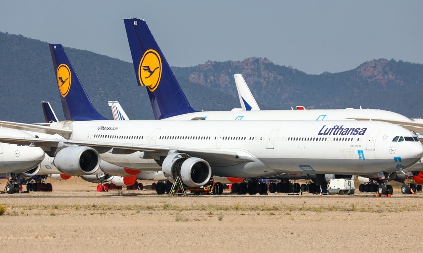 Die D-AIHV, hier beim ersten, Covid-bedingten Teruel-Aufenthalt 2020: Danach flog sie erneut für Lufthansa.