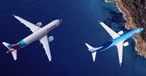 Flugzeuge von Eurowings und Tui über einer Küste (Montage): Urlaubsnachholfbedarf.