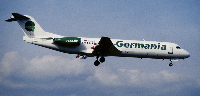 Fokker 100 der Billigmarke Germania Express, kurz gexx: Sie hob von 2003 bis 2005 ab.