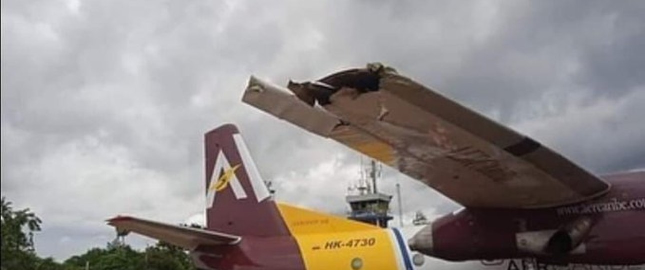 Die Antonov AN-26 von Aer Caribe: Stark beschädigt.