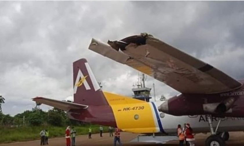 Die Antonov AN-26 von Aer Caribe: Stark beschädigt.