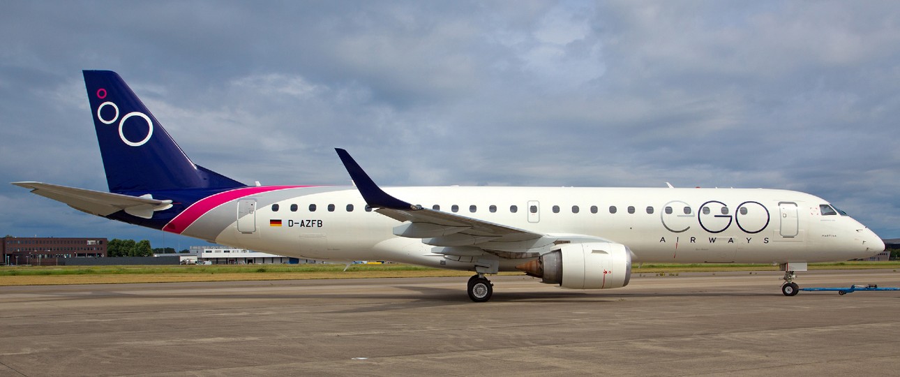 Embraer E190 from German Airways in new livery: Is to fly for Ego Airways in the future.