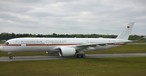 The first Airbus A350 of the Air Force after landing at Hamburg Airport.