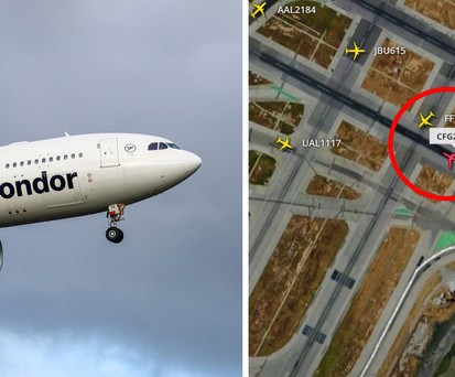 Die Aufzeichnung von Flightradar 24 zeigt die Starts der Jets von American und von Condor (rot) sowie die Landung des Hawaiian-Fliegers - und das Frontier-Flugzeug neben der Piste.