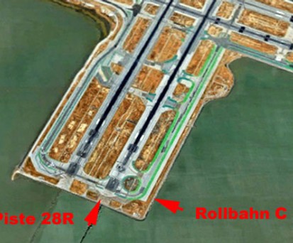 Piste 28 R und Rollweg C in San Francisco: Der Pilot täuschte sich.