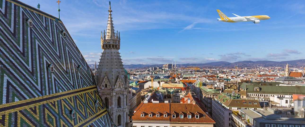 Dreamliner von Scoot über Wien: Bald regelmäßiges Bild.