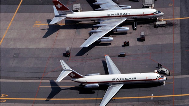 Eine DC-9 von Swissair (unten) in den 1970er-Jahren.