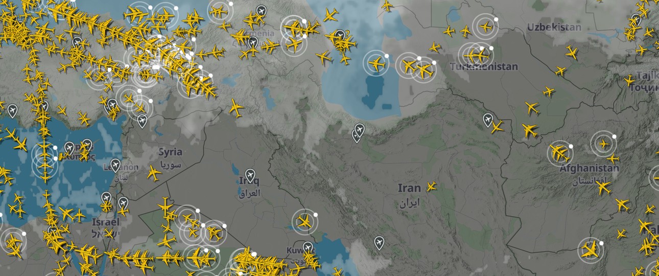 Luftraum über Iran, Irak, Israel am Samstagmorgen (28. Februar) - weitgehend leer.