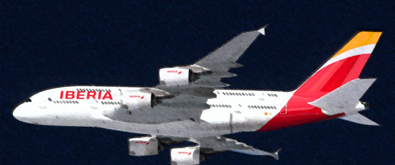 Airbus A380 in den Farben von Iberia (Montage): Die spanische Fluggesellschaft hat nach Miami, Mexiko Stadt und São Paulo die größten Kapazitäten.