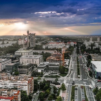 Blick über Neu-Belgrad, das für seine Architektur bekannt ist