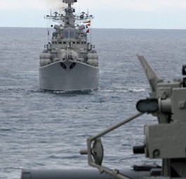 Der Zerstörer Admiral Ushakov: Nimmt an der russischen Gefechtsübung teil.