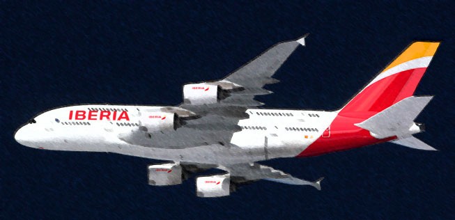 Airbus A380 in den Farben von Iberia (Montage): Die spanische Fluggesellschaft hat nach Miami, Mexiko Stadt und São Paulo die größten Kapazitäten.