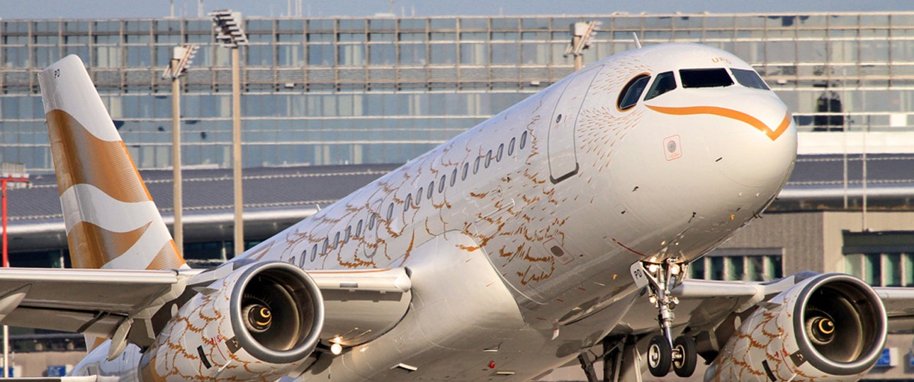 Vorne zierte ein Schnabel die Airbus A319 mit Spezialbemalung.