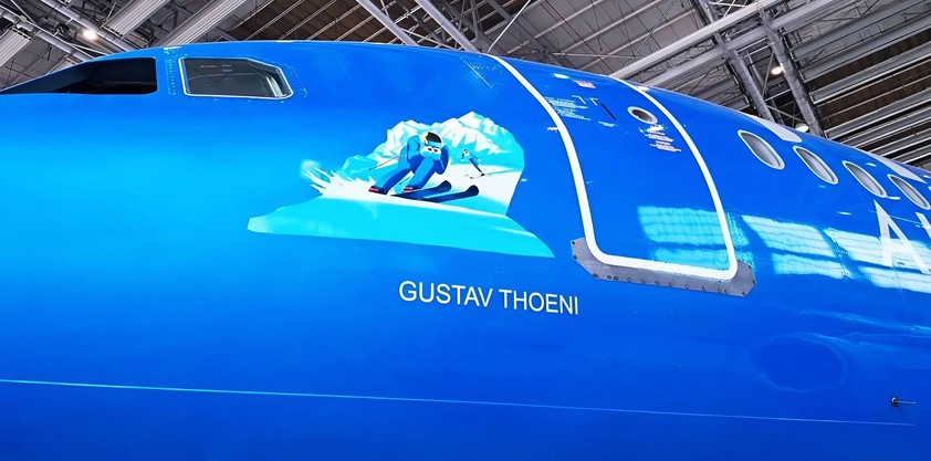 Der Airbus A320 benannt nach Skilegende Gustav Thöni: Bekommt Spezialbeklebung.