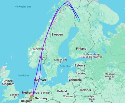 Der Flugverlauf von EW9250 am 15. März: Keine Landung in Tromsø.