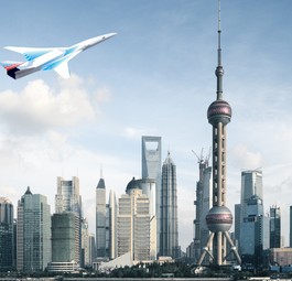 Die Visualisierung des russischen Überschalljets über Shanghai: Internationale Kooperation.