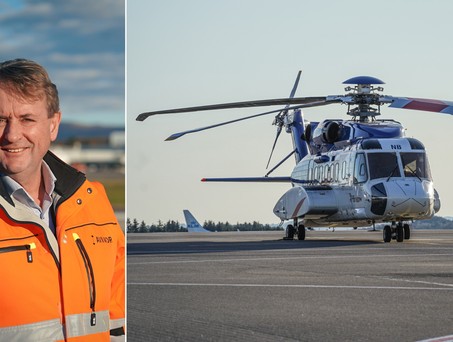 Flughafen-Bergen-Chef Helge Eidsnes und ein Hubschrauber: Wichtig für seinen Airport.