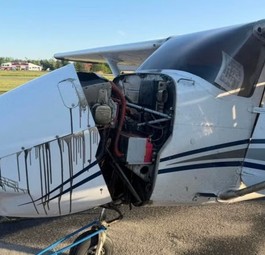 Die Cessna 172 nach der Landung: Der Propeller fehlt.