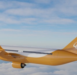 Visualisierung des Fliegers mit zusätzlichem Rumpfantrieb: Er wird elektrisch betrieben über Generatoren an den anderen Triebwerken.