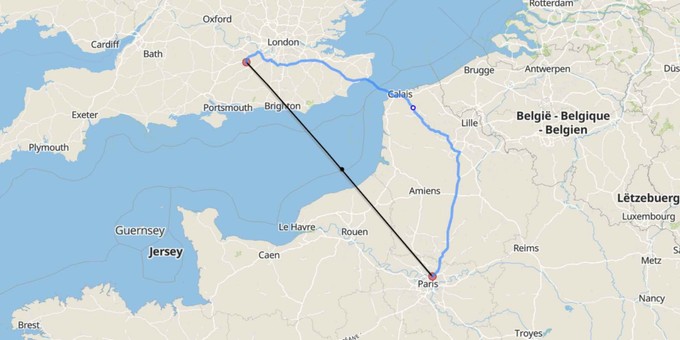 Platz 6: Farnborogh - Paris-Le-Bourget: 1610 Flüge (346 Kilometer)