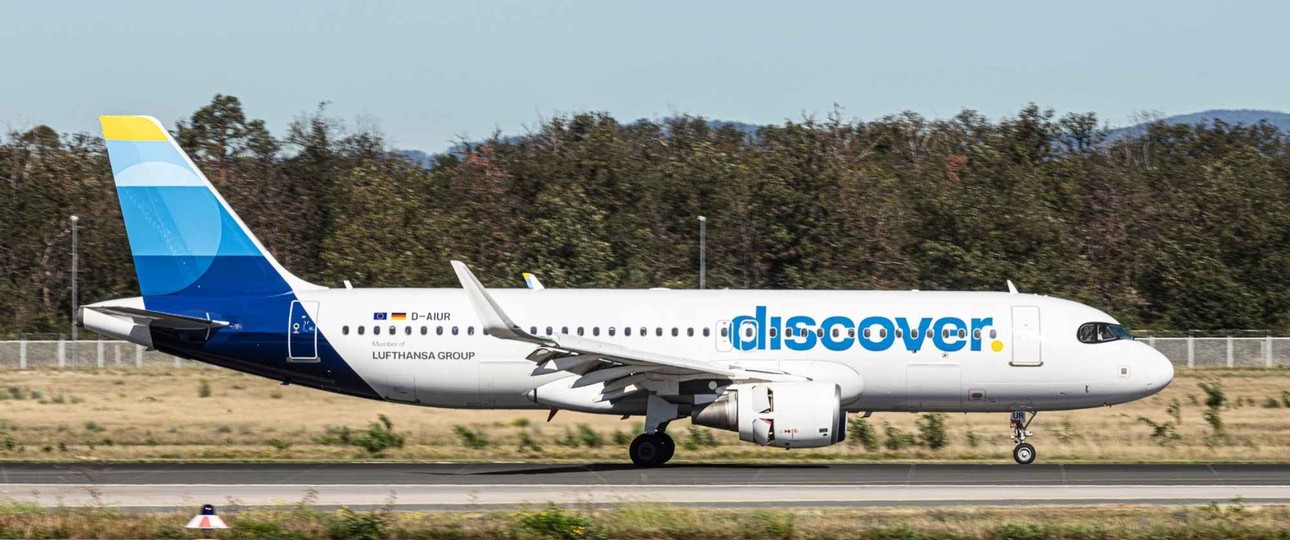 Ein Airbus A320 von Discover: Testballon für Monitore in jedem Sitz.