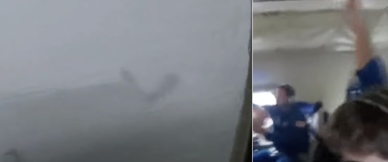 Blick aus dem und ins NOAA-Flugzeug: Auf dem Weg in den Hurrikan Milton.