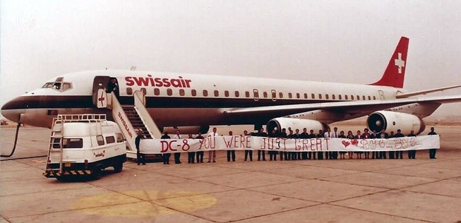 Letzter Flug mit einer DC-8 der Swissair in Kairo im Jahr 1984.