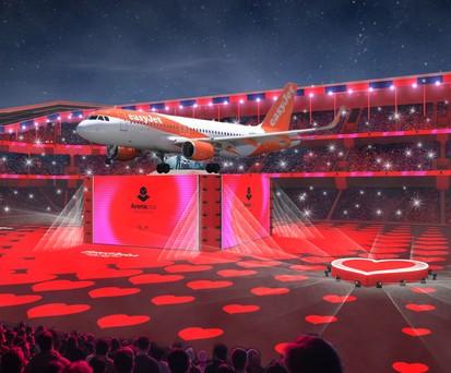 Airbus von Easyjet auf ESC-Bühne: Die Airline ist Sponsorin.