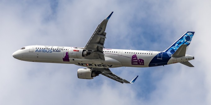 Kürzlich Berlin, jetzt Farnborough: Der A321 XLR von Airbus ist auch mit dabei.