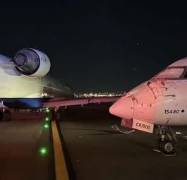 Große Schäden an beiden Flugzeugen: Die beiden Bombardier CRJ 900 nach der Kollsion.