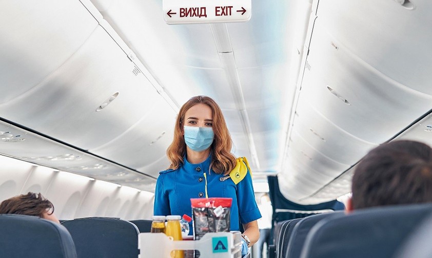 Flight attendant of Ukraine International Airlines in a Boeing 737: From December, the short- and medium-haul jet will connect Kiev and New York.