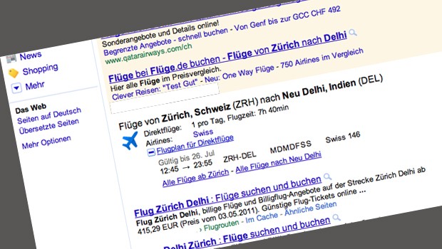 Neues Feature auf Google: Flugsuchen