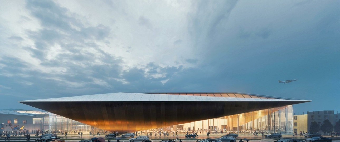 Visualisierung der neuen Ankunftshalle: Entworfen hat das Gebäude Zaha Hadid Architects.