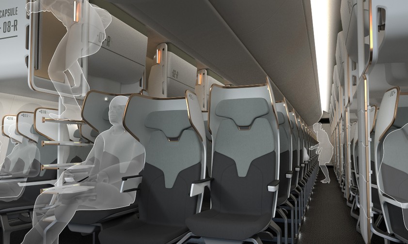 Das Konzept Cloud Capsule von Toyota Boshoku: Die Sitze sind leicht versetzt angeordnet, um unter ihnen das Handgepäck unterzubringen ...