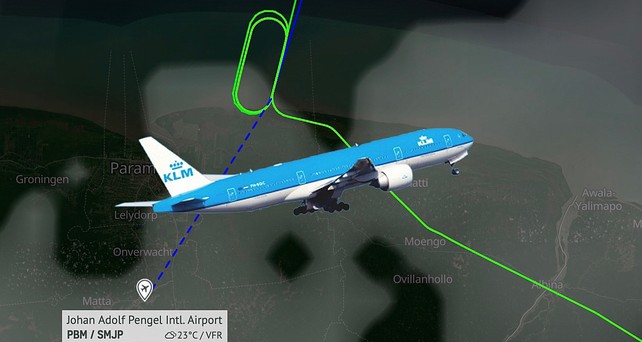 Fluggverlauf über Suriname: Die Landung in Paramaribo war nicht möglich.