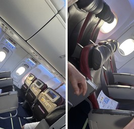 Sitzreihen in einer 737 von batik Air: Die Reihe ist beim Start nach hinten gekippt.