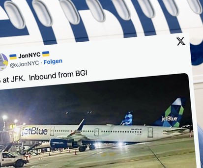 Airbus A321 von Jetblue und ein Tweet zum Vorfall: Geschehen in New York.