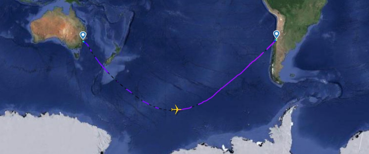 Qantas-Flug QF27 von Sydney nach Santiago de Chile am 16. April 2024: Manchmal geht es auch näher an die Antarktis heran.