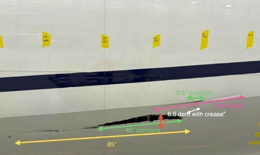 Der Rumpf der Boeing 767 nach der Landung: Markante Schäden.