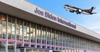 Bildmontage: Trump-Jet über Biden-Airport.