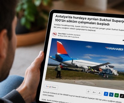 Superjet 100 von Azimuth Airlines wird zerlegt: Er steht seit einem Triebwerksbrand im November 2024 am Flughafen Antalya.