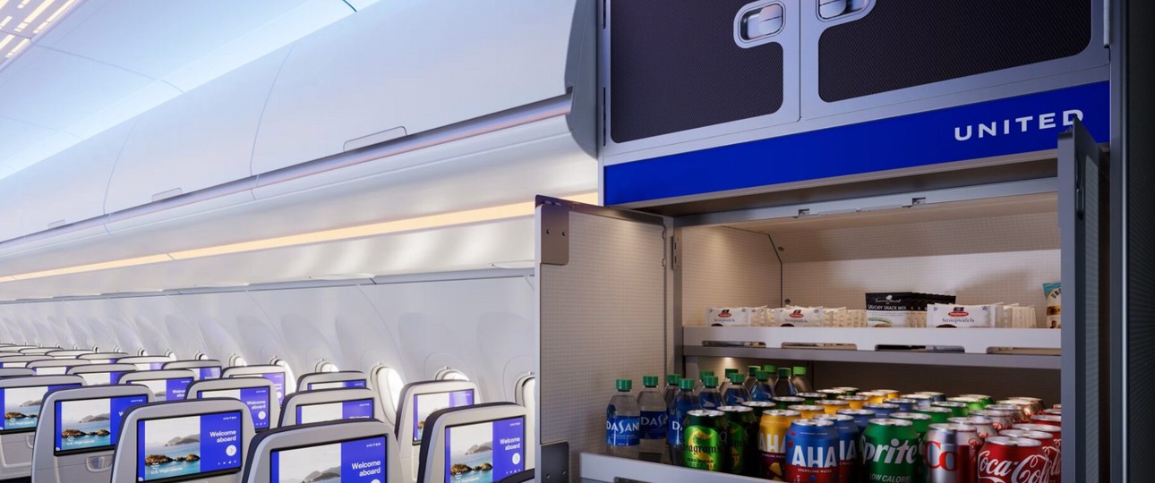 Kabine des Airbus A321 XLR von United: Bald nach Toulouse unterwegs. 