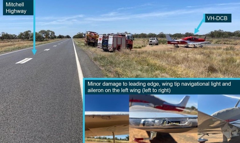 Cirrus SR22 nach der Notlandung auf einem Highway: Der Pilot wurde von der australischen Behörde für sein Verhalten gelobt.