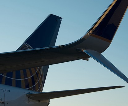 Höhenruder einer Boeing 737 von United: Aktuatoren-Vereisung kann bei manchen Jets Ruderpedale blockieren.