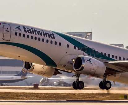 Eine Boeing 737 von Tailwind Airlines: Die Airline darf den EU-Luftraum aktuell nicht nutzen.