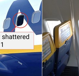 Von außen und innen zu sehen: der Fenster-Schaden an der Boeing 737.